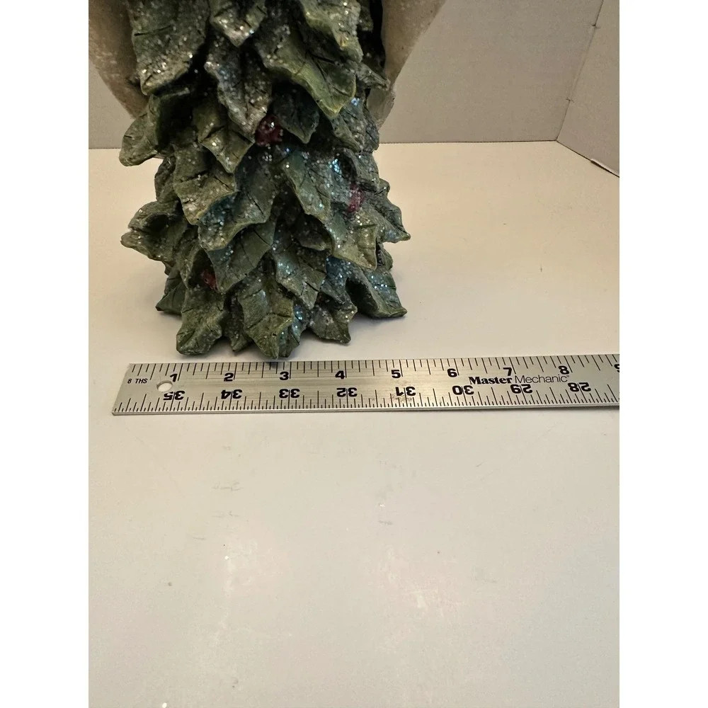Christmas Angel Figurine Holly Wings Evergreen Tree Base Resin Holiday‎ Decor